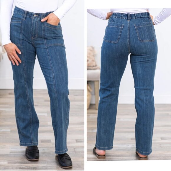 Judy Blue Denim - JUDY BLUE Straight Leg Jeans Medium Blue Wash Plus Sz 24W Stretch JB88749 MD